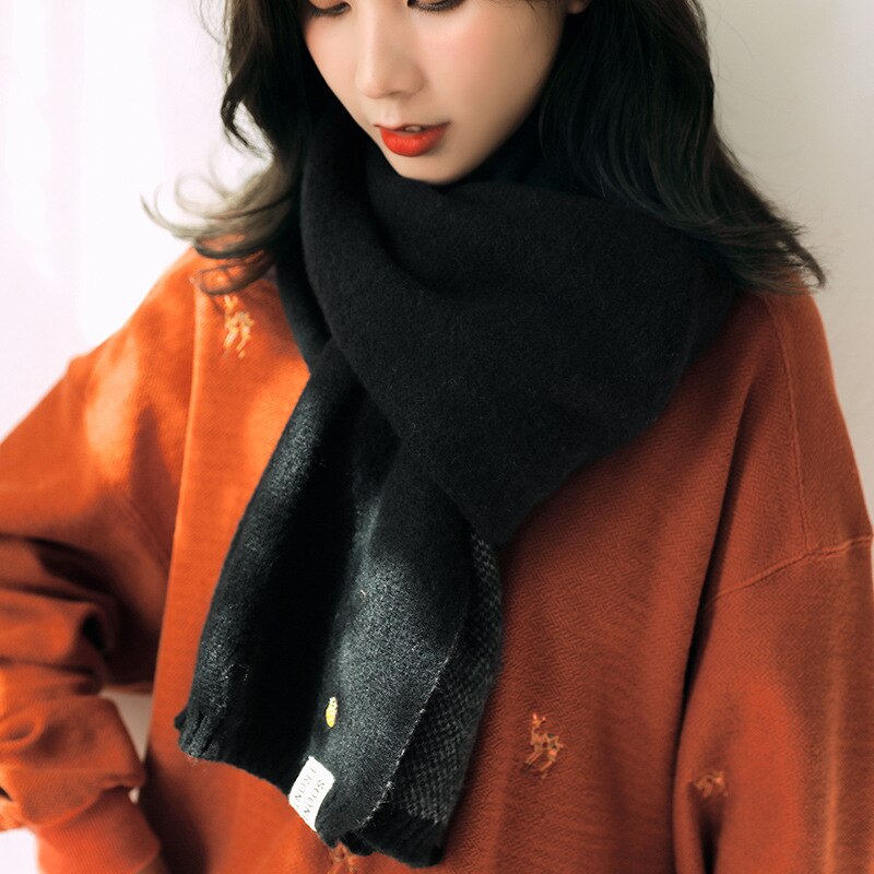 Hirigin écharpe longue tricotée en cachemire | Style coréen Ins, écharpe épaisse et chaude pour femmes, écharpe: Black