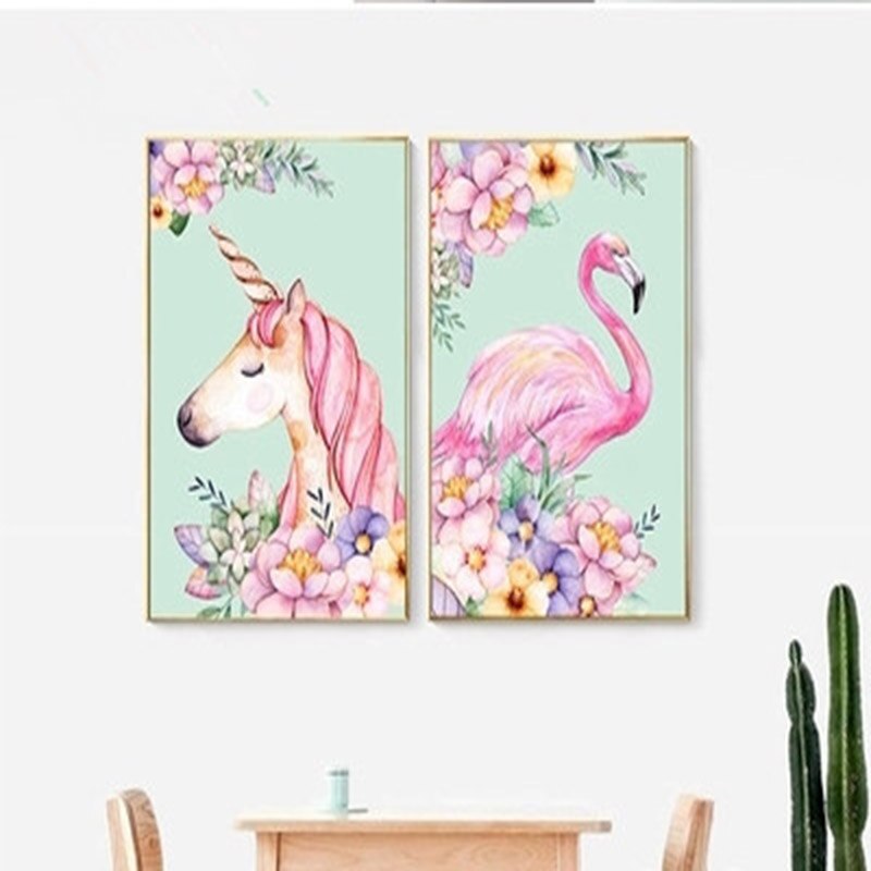 1pc lyserød blomst enhjørning flamingo tegneserie barn diy digital maleri med tal moderne væg kunst lærred maleri hjem indretning