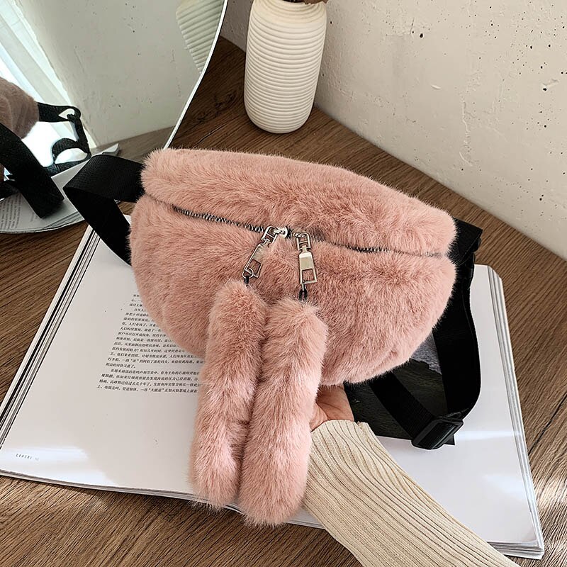 Trendige gürteltasche für damen, winter-samt-brusttasche, einfarbige schultertasche, bauchtasche, damen-outdoor-sportgürtel: Blasses rosa-grau