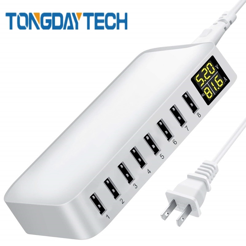 Tongdaytech Multi 8 Port USB Snellader Bureau Mobiele Telefoon Carregador LCD Display Opladen Dock Oplader Voor Smartphone Iphone
