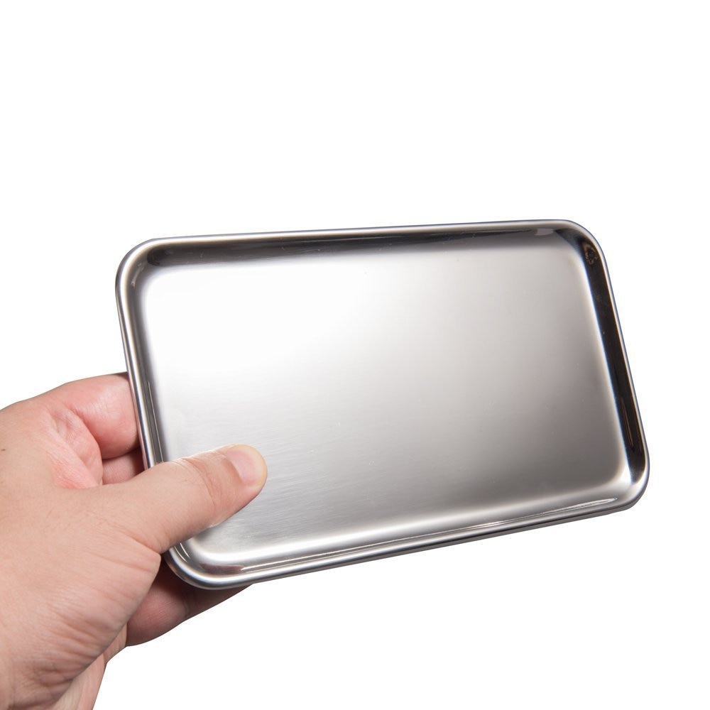 2-Piece Small Rectangle Tray for Bathroom Serving Vanity Organizer SUS304 Stainless Steel, 8 x 4.5 inch, (Silver)