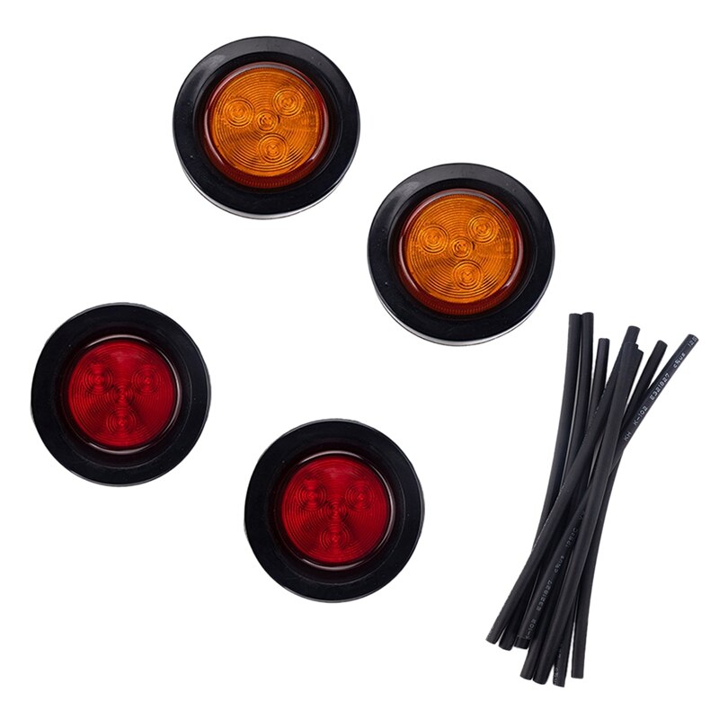 2 Inch Red Yellow Rubber Ring Round Light Truck Suitable for Truck LED Round Side Light with Heat Shrinkable Tube