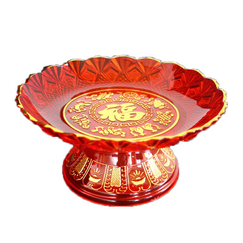 Chinese Character &quot;Fu&quot; Crystal Fruit Tray Plastic Tray for Buddhist Buddhist Supplies Living Room Furnishings 10 Cm High