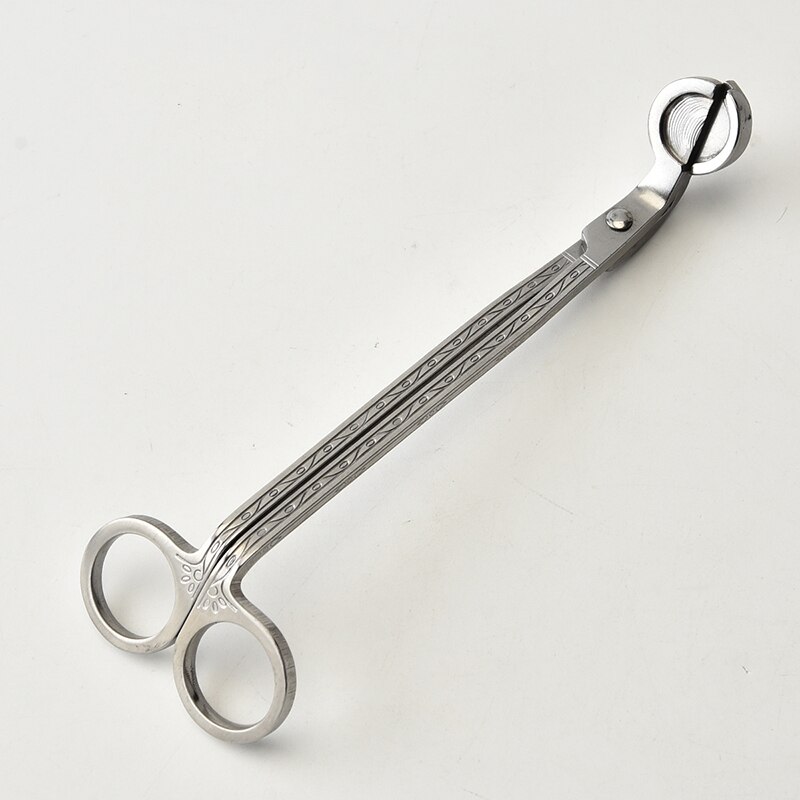 18cm Round head Candle Wick Trimmer Black Silver Gold Stainless Steel Candle scissors trim wick Cutter Snuffer Tool Hook Clipper: Silver Texture
