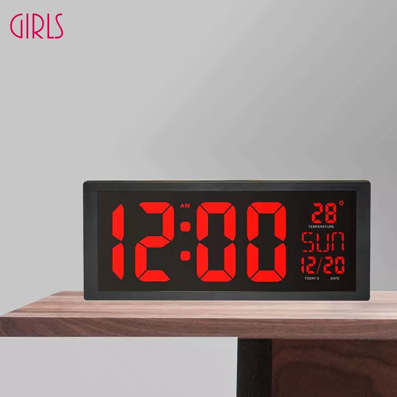 Large Number LED Wall Clock Display Electronic Thermometer Week Decorate Time Memory Clock Digital Clock Home Wall Clocks