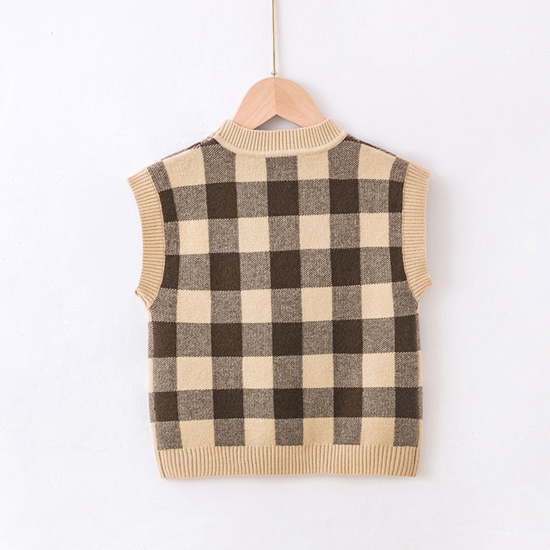 Plaid Toddler Sweater Vests Cotton Boys Girls Pullover Baby Knitted Wear 1-6y Fall Winter Children Tops Kids Clothes
