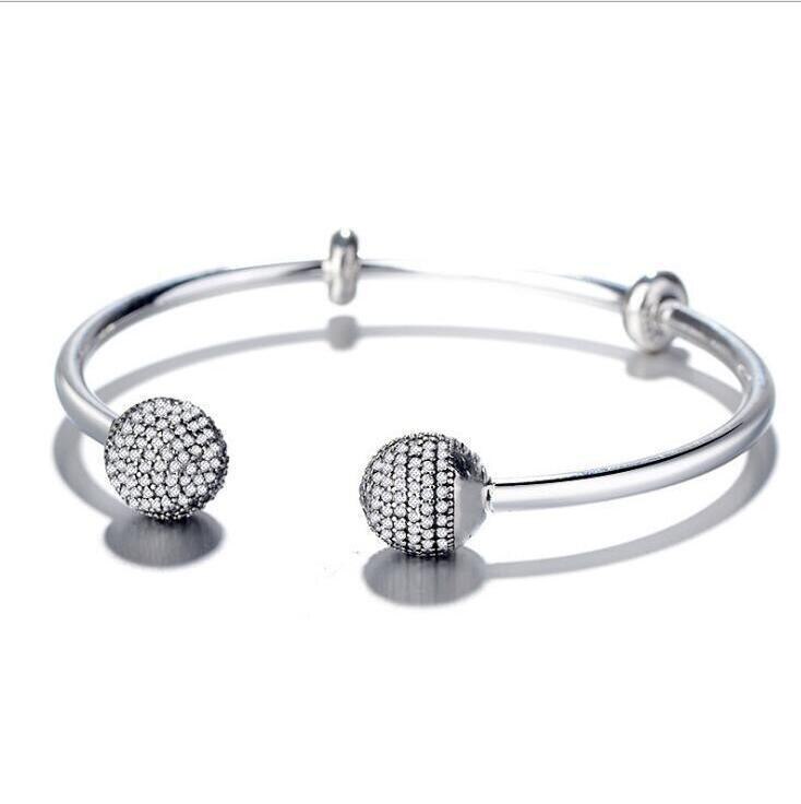 925 sterling silver classic open bracelet solid bracelet suitable for ladies original charm beads exquisite: gray / 19cm