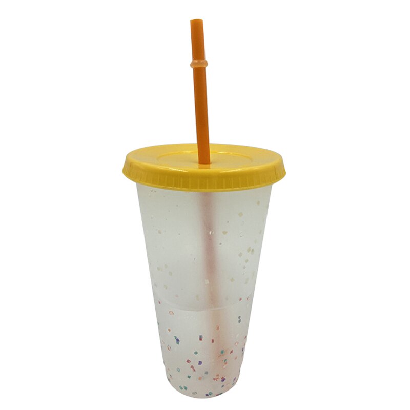 vaso plástico reutilizable de confeti que cambia de Color con tapa y pajita taza fría mágica taza de agua café botellas de agua