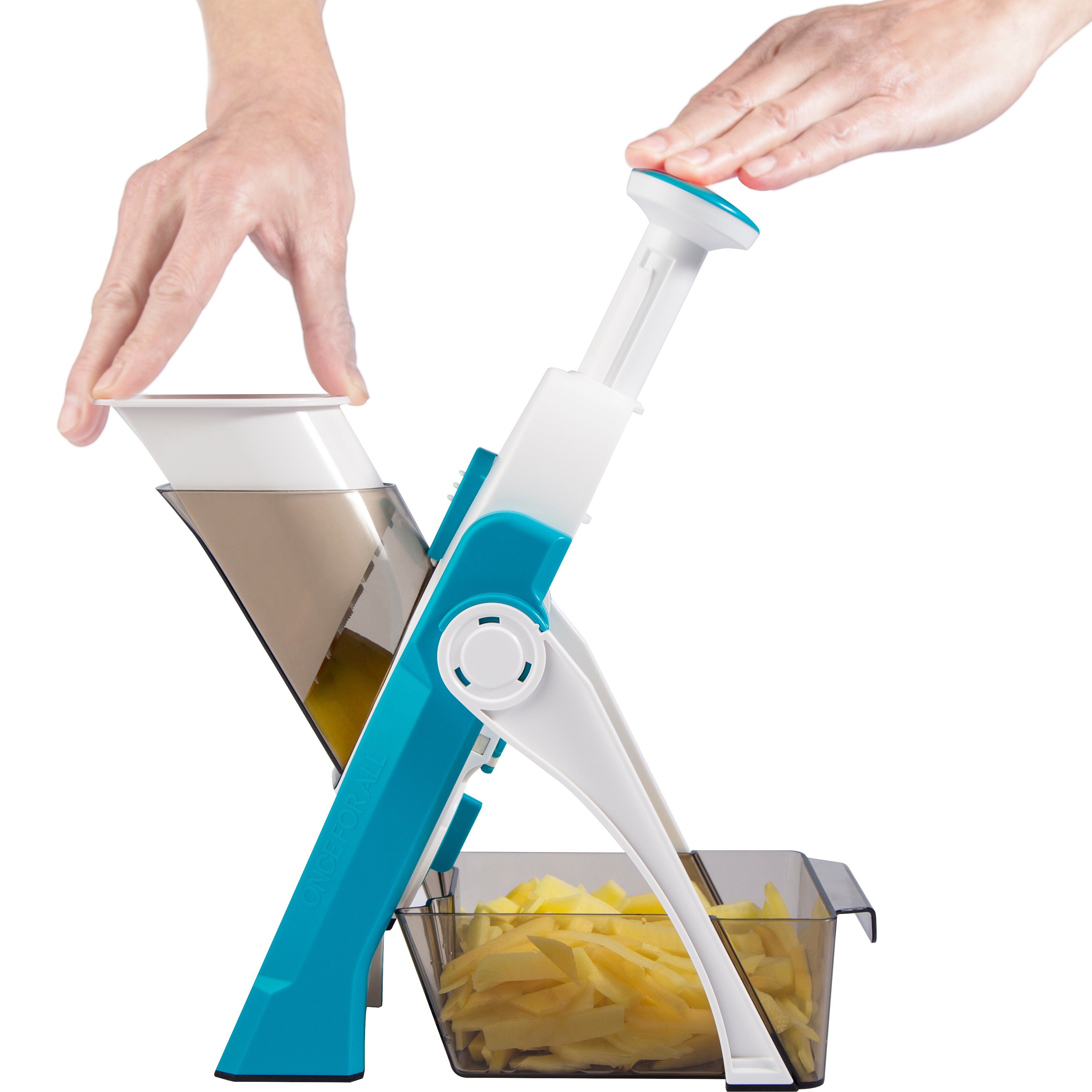 ONCE FOR ALL Utensilios de cocina para cortar verduras y patatas, trituradora de alimentos, rallador de frutas, espesar, Cortador Manual de zanahorias, accesorios de cocina: Peacock Blue