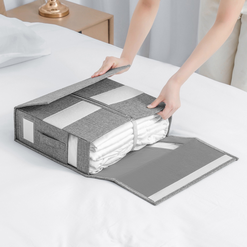 juego de sábanas, organizador, caja de almacenamiento de tela con ventana, cremallera, manta plegable, organizador, armario, ropa de cama, cajas de almacenamiento para el hogar