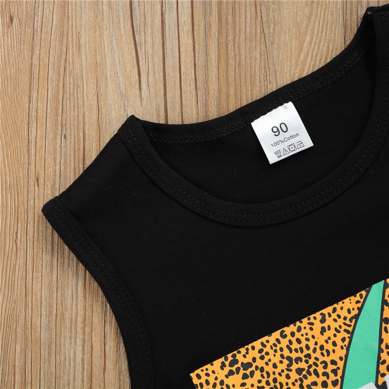 1-6 Years Infant Boys Casual Two-Piece Clothes Set Black Sleeveless Tops And Elastic Waist Shorts Toddler Boys Summer Set