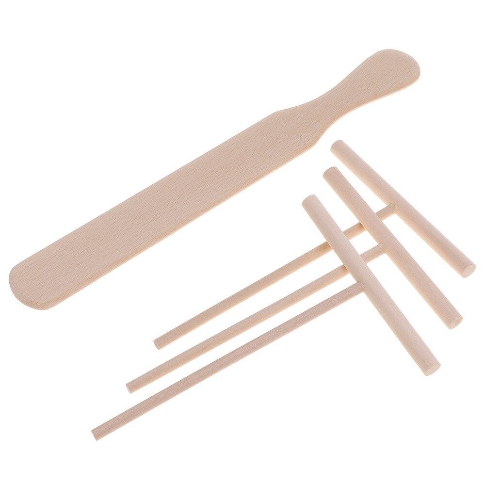 4pcs Pancake Cooking Utensils Wooden Crepe Spreader and Spatula Tortilla Rake Batter Spreading Tools(1pc Beechwood Spatula + 3pc