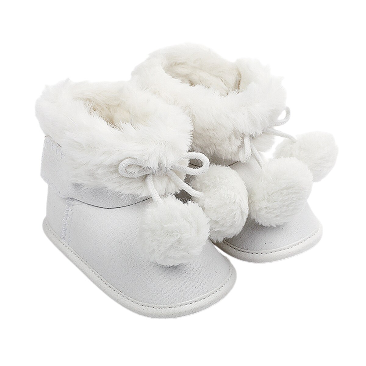 Baby Winter Warm Snowboots Zachte Zool Bont Gevoerde Pom Pom Enkellaarsjes Antislip Baby Prewalkers casual Footwear: WHITE / 11