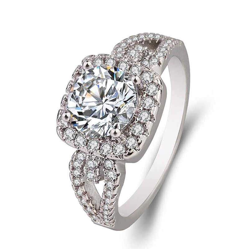 ZN Luxus Weibliche Platz Kristall Ringe Prinzessin Hochzeit Engagement Finger Ringe Jahrestag Strass Schmuck für Frauen