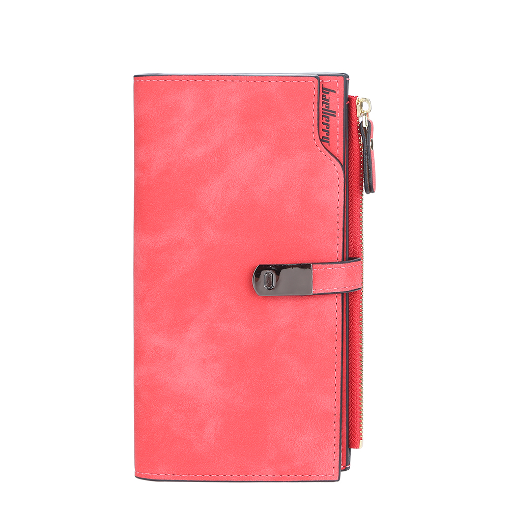 Women Long Wallets Magnetic Buckle Card Holder Classic Female Purse Zipper Wallet For Girl: Red