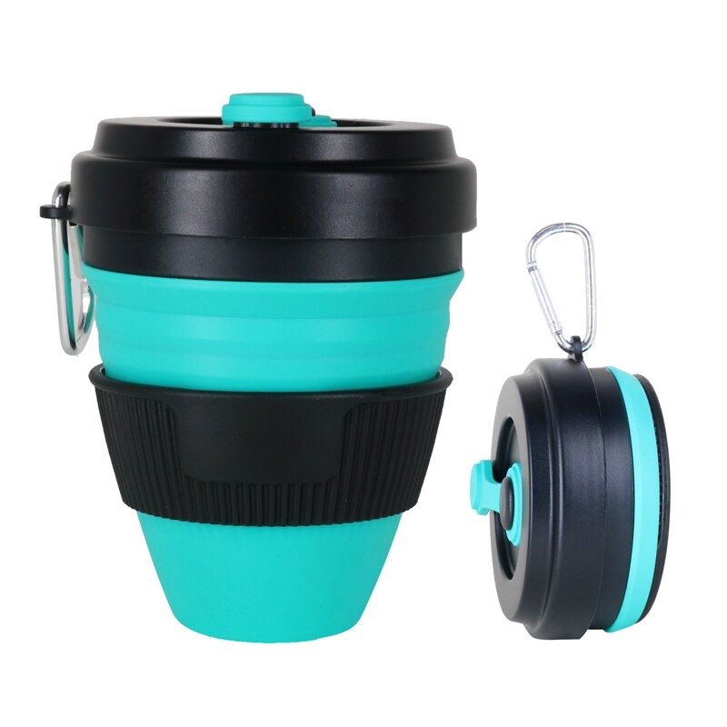 Tasses pliantes en Silicone | Tasses pliantes de 450ml, tasse à café en silice télescopique Portable avec couvercles voyage tout noir: Style 5