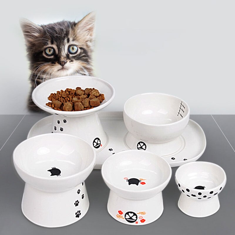 1PC bol pour animaux de compagnie mignon dessin animé mangeoire pour animal domestique haut-pied bouche unique antidérapant en céramique chien chat nourriture bols animaux de compagnie boire alimentation conteneur