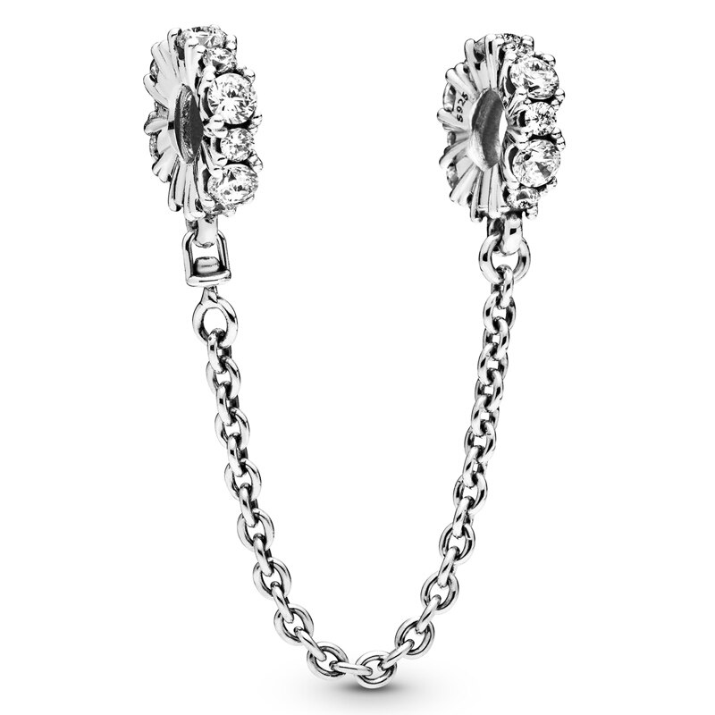 Arcs Of Love Enchanted Heart Shining Elegance Floral Safety Chain Charm 925 Sterling Silver Beads Fit Bracelet Jewelry: 12