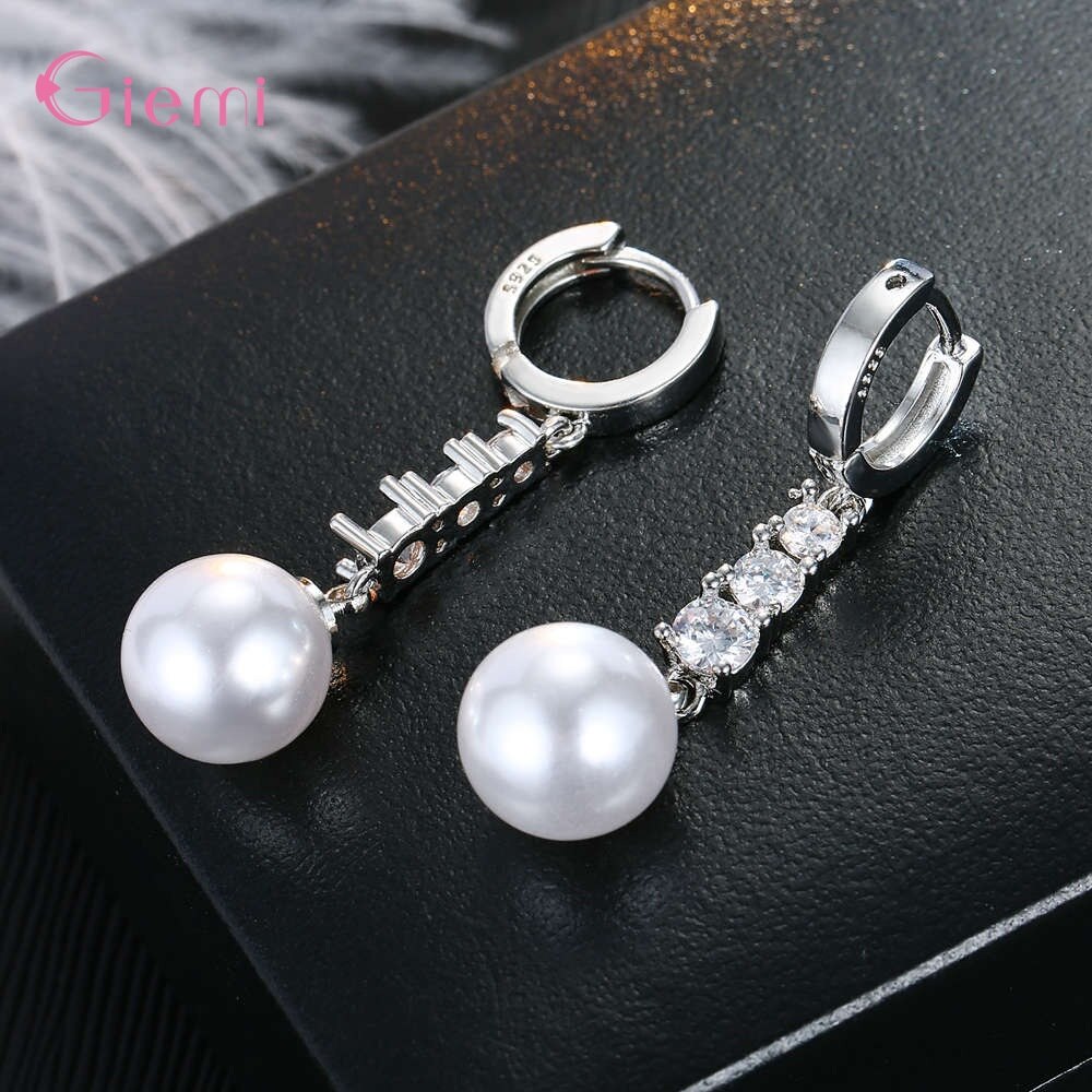 925 sterling sølv cubic zirconia perle dingle øreringe vedhæng halskæde smykker sæt til kvinder pige trendy smykker