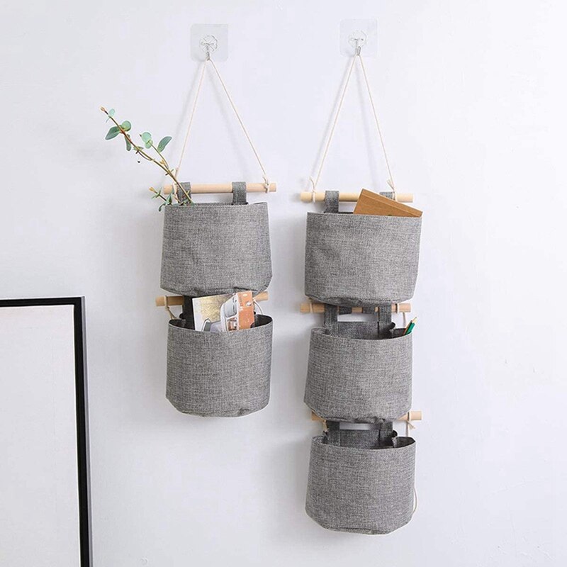 Cotton Linen Fabric Closet Washable Hanging Storage Bag With 5 Pockets Over The Wall Door Organizer For Bedroom Bathroom