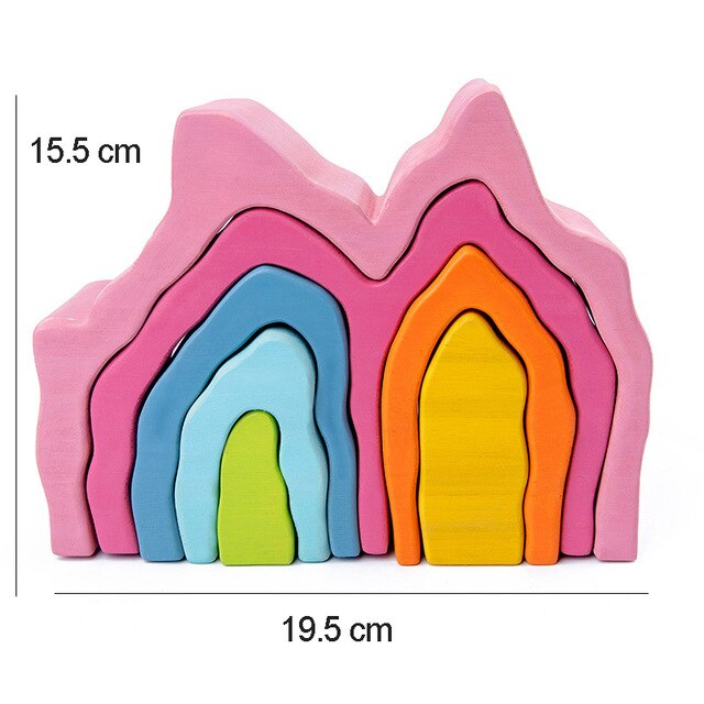 Baby Toys Wooden Blocks Rainbow Stacker Toys For Kids Rainbow Building Blocks Educational Toys For Children: Coral