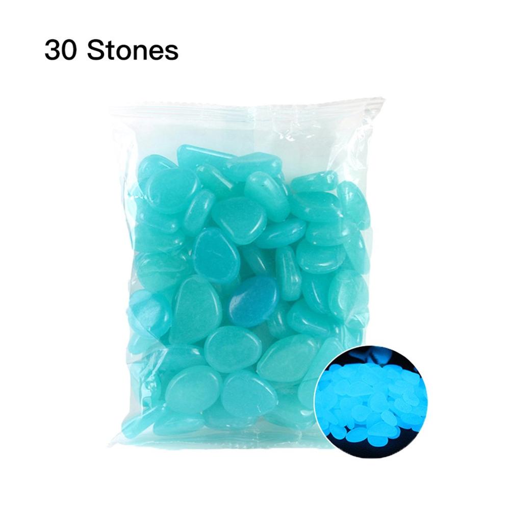 30pcs Garden Pebbles Glow Stones Rocks for Walkways Garden Path Patio Lawn Aquarium Decor Garden Yard Decor Luminous stones: light blue