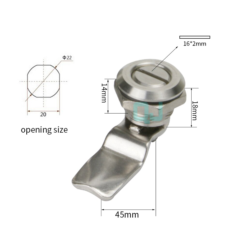 1set 22mm installation Power distribution cabinet lock panel lock 304 stainless steel lock, cam cabinet lock,, tin box,: slotted lock  no key