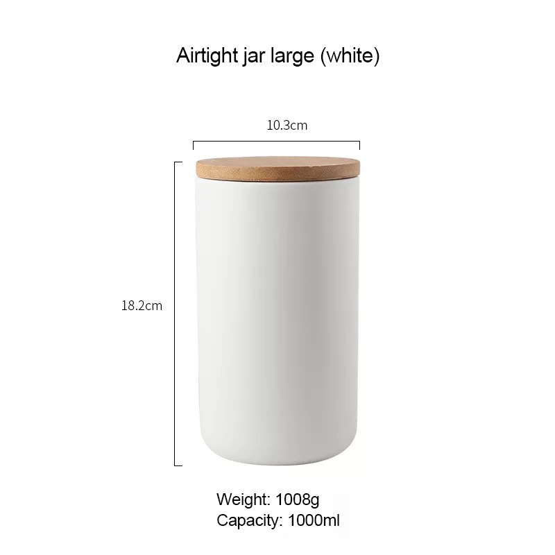 Vaso di stoccaggio sigillato in ceramica bianca semplice con coperchio in legno 260ML 800ML 1000ML contenitore per alimenti da cucina teiera organizzatore di cereali: 1000ML bianca