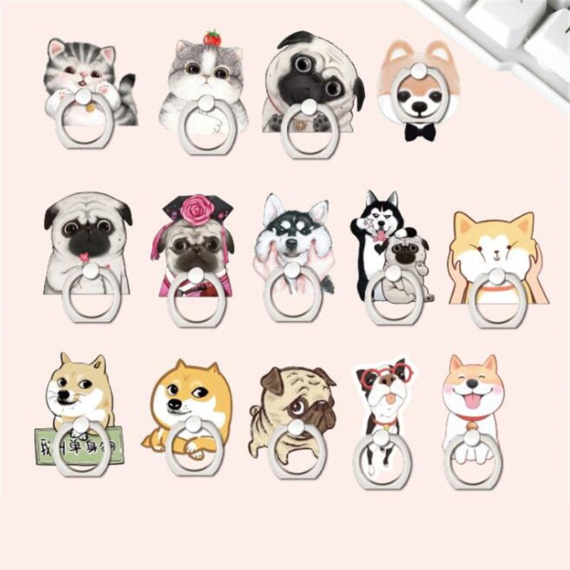 Animals Dog Corgi Pug Cat Finger Ring Phone Stand Holder Car Mobile Phone Holder Stand Suporte Celular For iPhone 11 All Phone