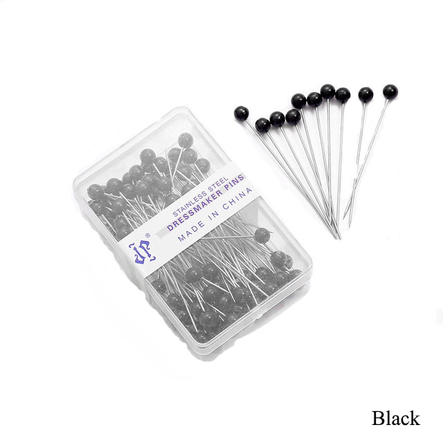 100Pcs/Box Colorful Round Pearl Head Needles Stitch Straight Push Sewing Pins For Dressmaking DIY Sewing Tools Positioning 38cm: Black