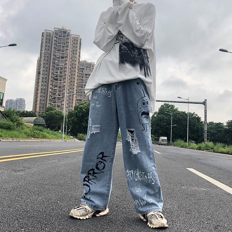 Vrouwen Jeans Losse Jeans Graffiti Jeans Hip Hop Broek Skateboard Broek Straat Kleding Y2K Broek Oversized Gescheurde Jeans