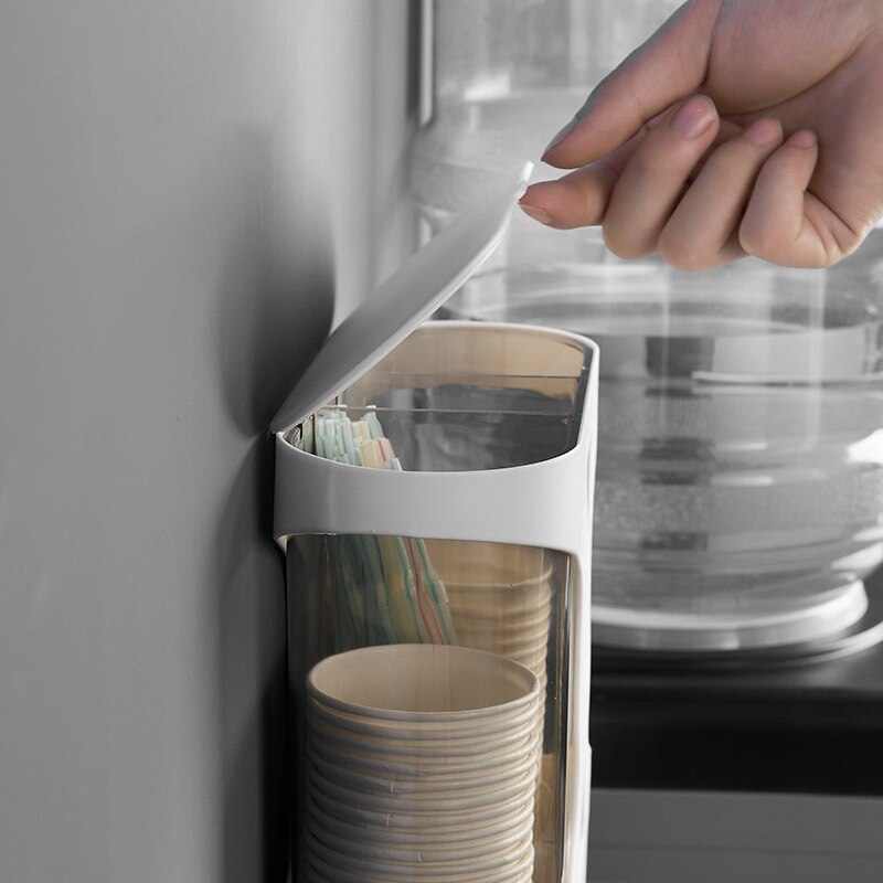 Väggfäste engångspapperskopp kaffekoppsdispenser kopphållare sugrörshållare automatisk mugghållare för hem-vit