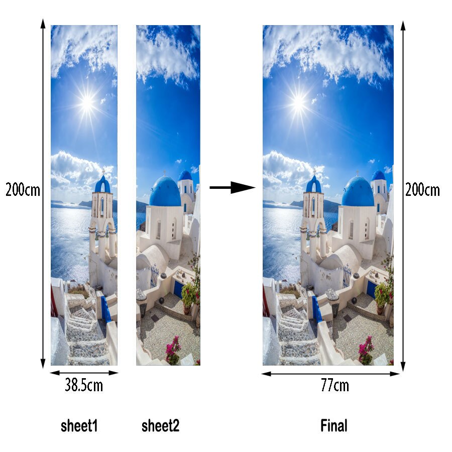 Mediterranean Scenery Door Stickers Home Decoration Decal DIY Bedroom Livingroom Renovation Waterproof Door Mural Self Adhesive