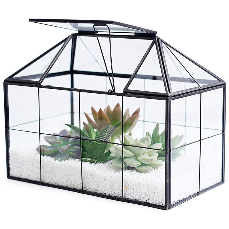 ! Glass Glass Terrarium Handmade House Shape Geometric Glass Container With Swing Lid Indoor Planter For Succulents