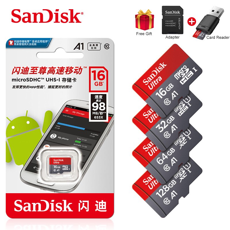 SanDisk tarjeta Micro SD tarjeta de memoria de 16GB 32GB 64GB MicroSD de 128gb máx. 80 M/s Uitra C10 TF tarjeta Clase 10, 16gb, 32GB cartao de memoria