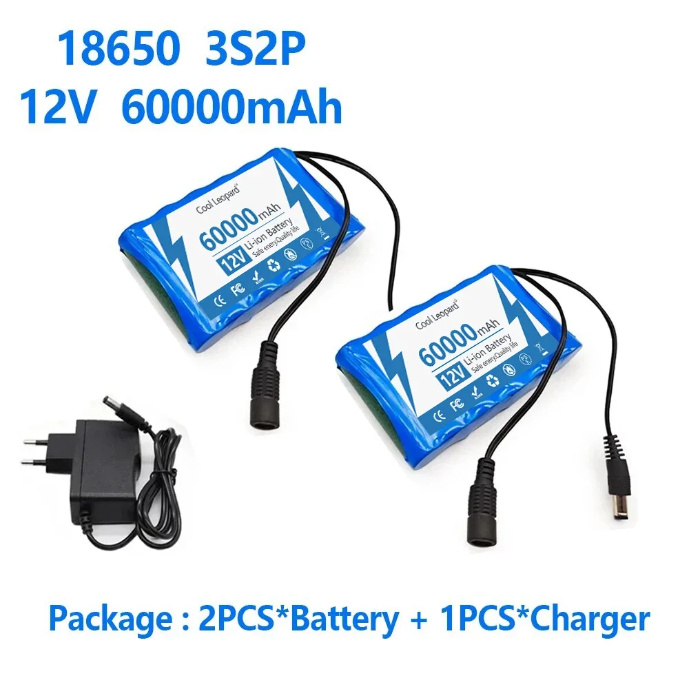 18650 12V Rechargeable Battery Portable 60000mAh 3S2P Lithium Ion Battery Pack For Electronic Types LED Lamp Light Backup Power: Orange