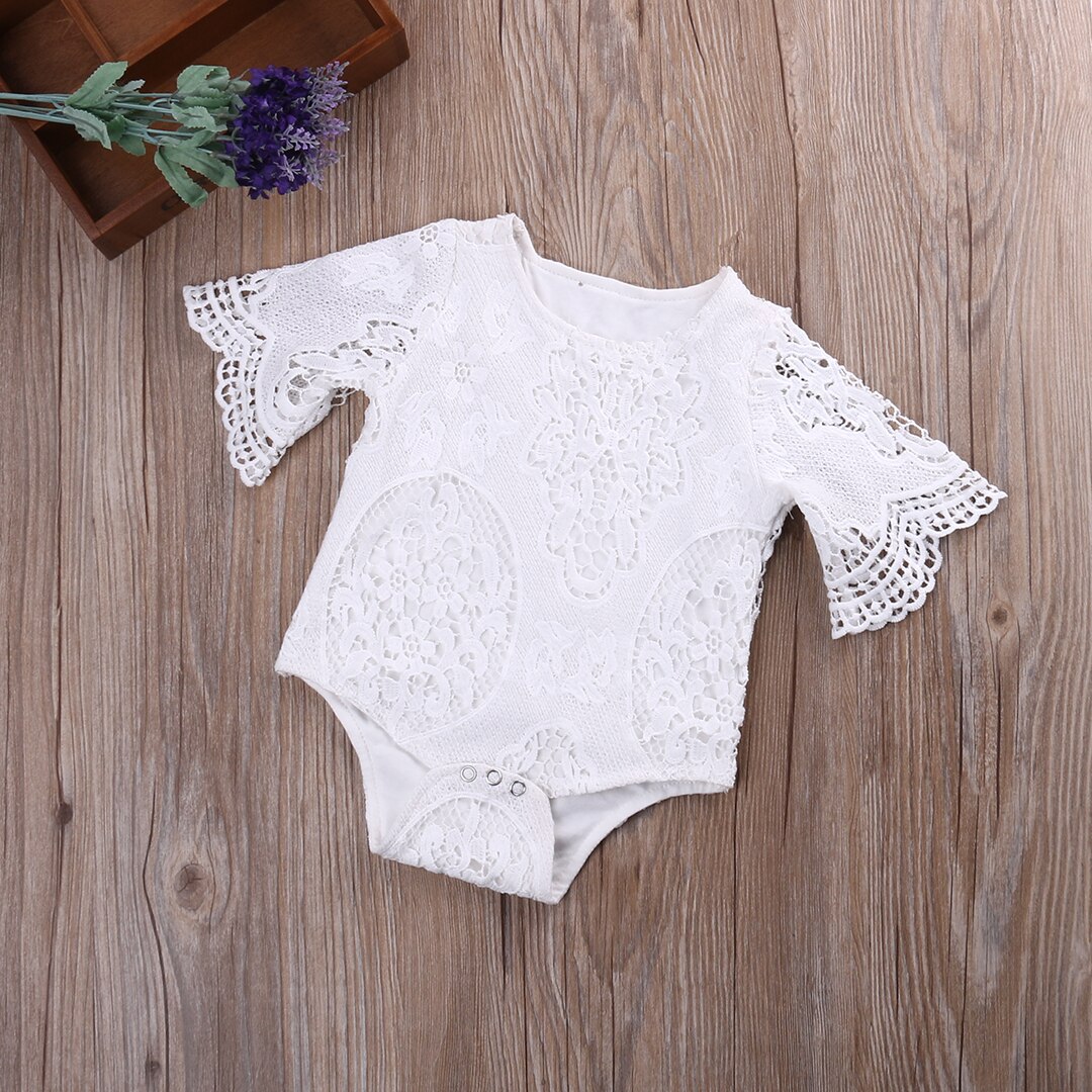 Summer Baby Girls White Ruffles Sleeve Lace Romper Infant Baby Lace Jumpsuit Clothes Sunsuit Outfits