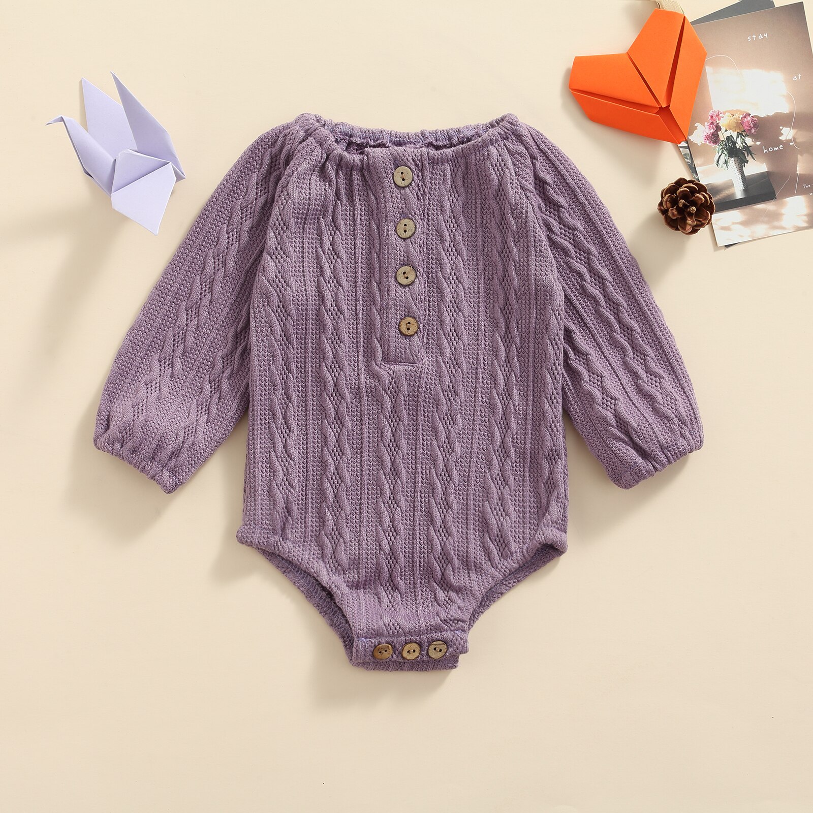 Herbstliche babykleidung für neugeborene, jungen und mädchen: einfarbiger strickbody aus baumwolle, langärmeliger Baby-Overall, süße babykleidung