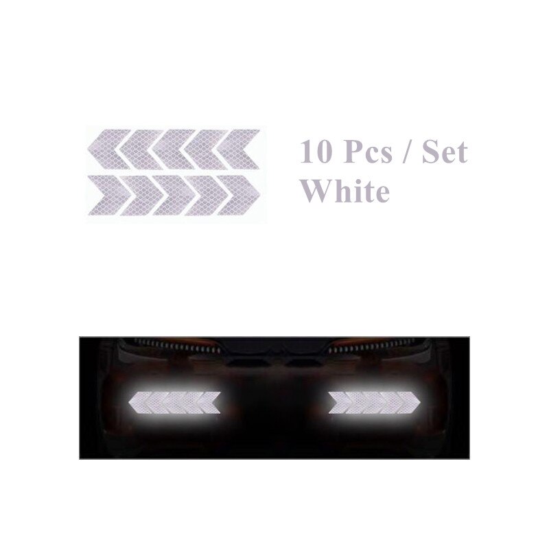 10 Pcs/set Car Sticker Reflective Arrow Sign Tape Warning Safety Sticker For Car Bumper Trunk Reflective Tape Car Decoration: White