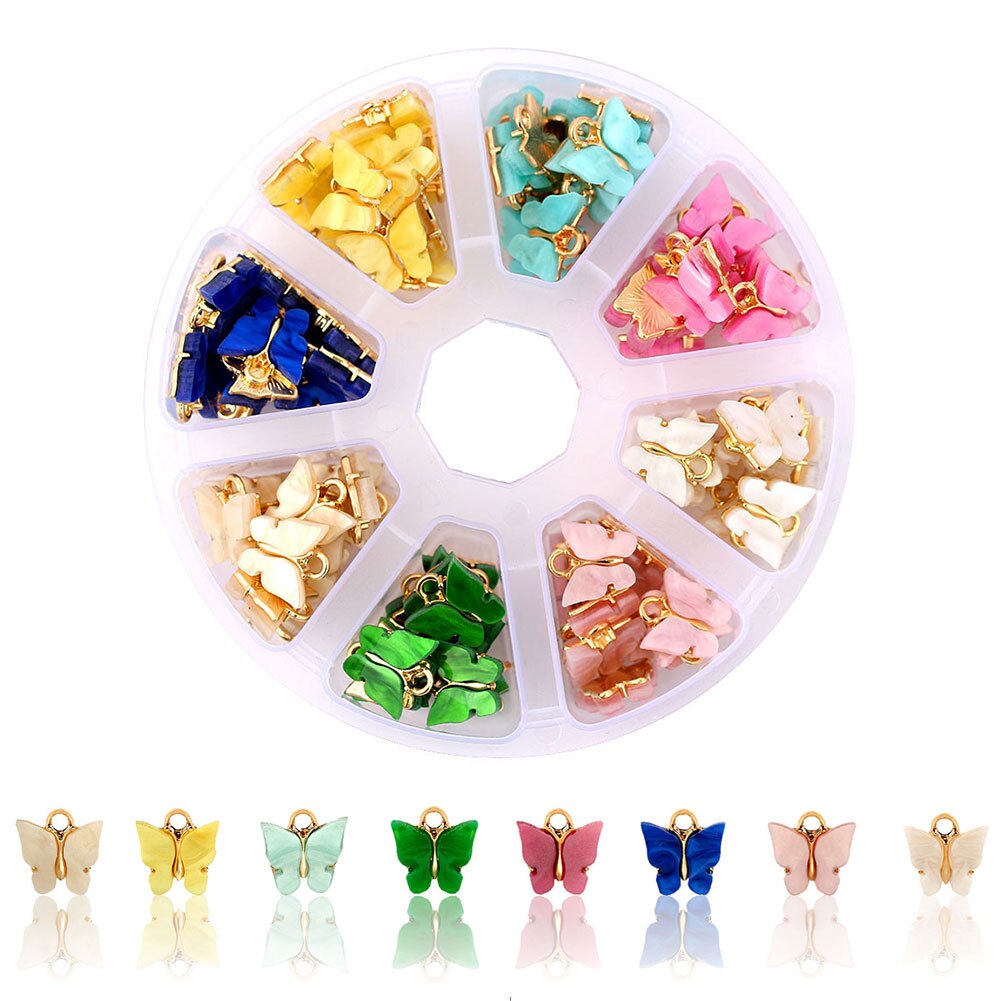 Multicolor Acryl Vlinder Sieraden Accessoires Box Set Charm Sieraden Maken Kit Voor Diy Oorbellen Kettingen Armbanden: 006802GD