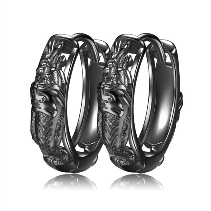KOFSAC New Fashion Hip Hop Rock creativo Tiger Hoops Lovers gioielli orecchini in argento Sterling 925 per uomo donna accessori per feste: black