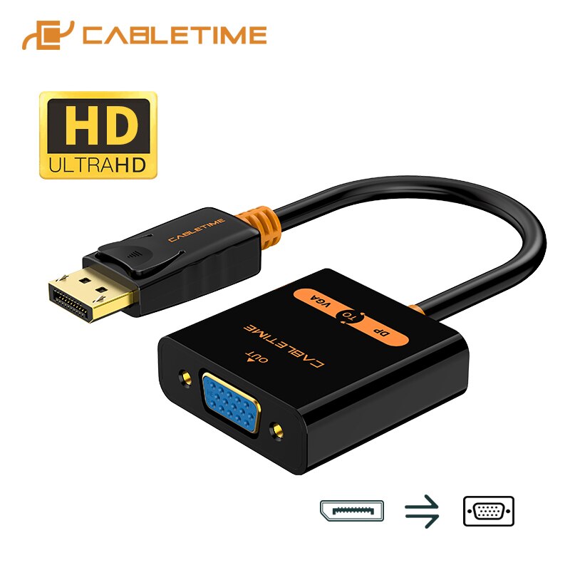 Cabletime Display Port Naar Vga 3D Adapter Dp Vga Man-vrouw Converter Voor Camera Laptop Macbook pc C081