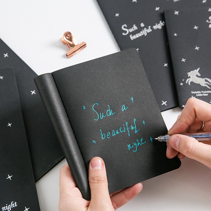 Black Star Notebook Hardcover Diary DIY Blank Black Paper Sketch Book 96sheets Notepad School Office Supply Papelaria