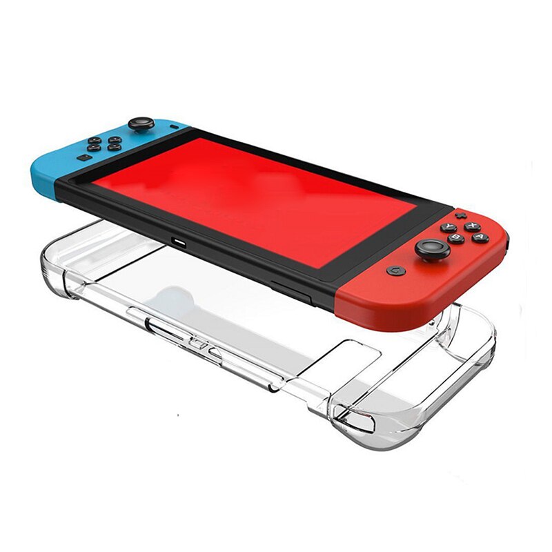 Voor Nintendo Schakelaar Transparant Back Hard Case + Gehard Glas Screen Protector + 6Pcs Duimgrepen Caps: Clear back case