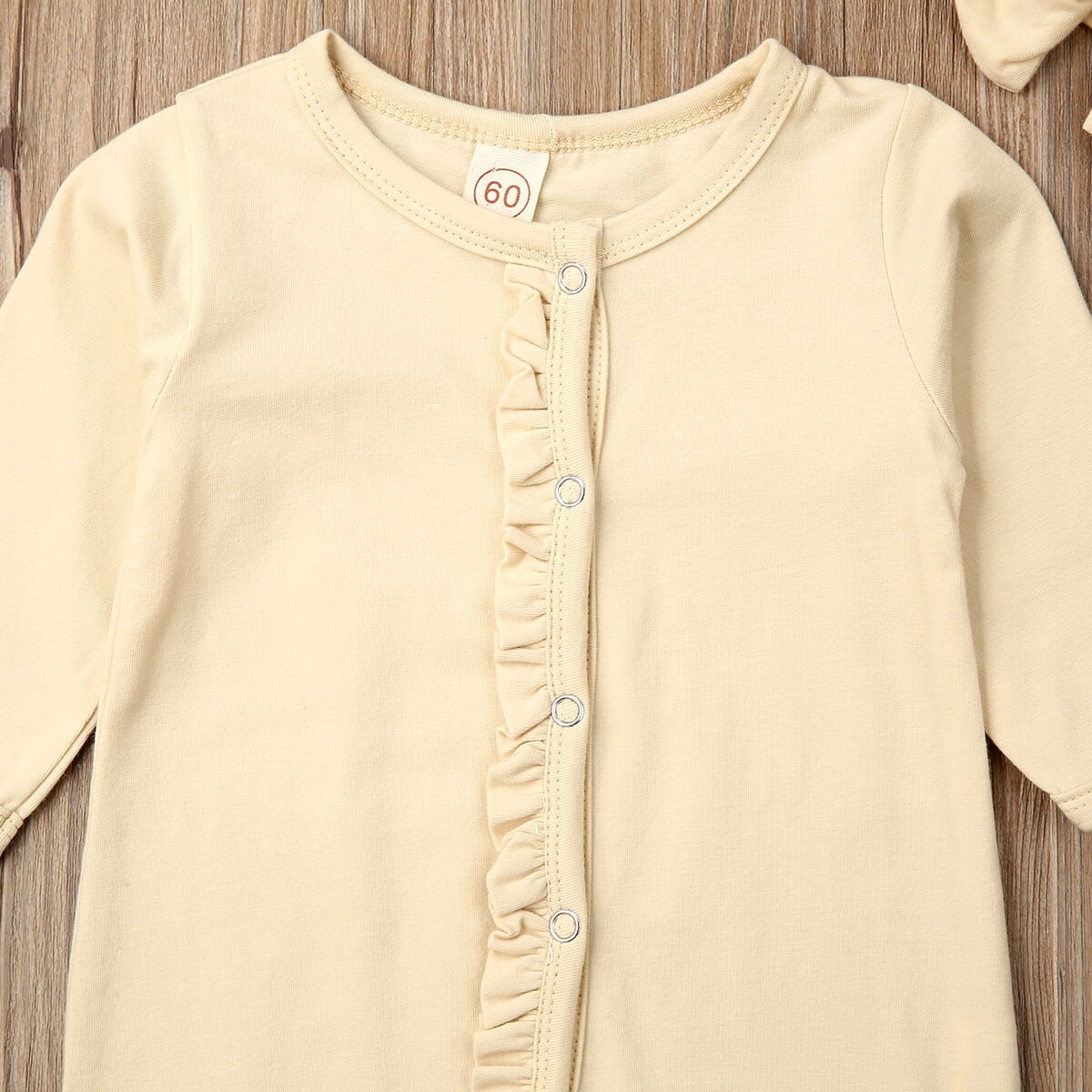 Nyfödda barn bebis flicka fotband bomull mjuk långärmad playsuit jumpsuit pyjamas nattkläder + pannbandskläder 0-12m