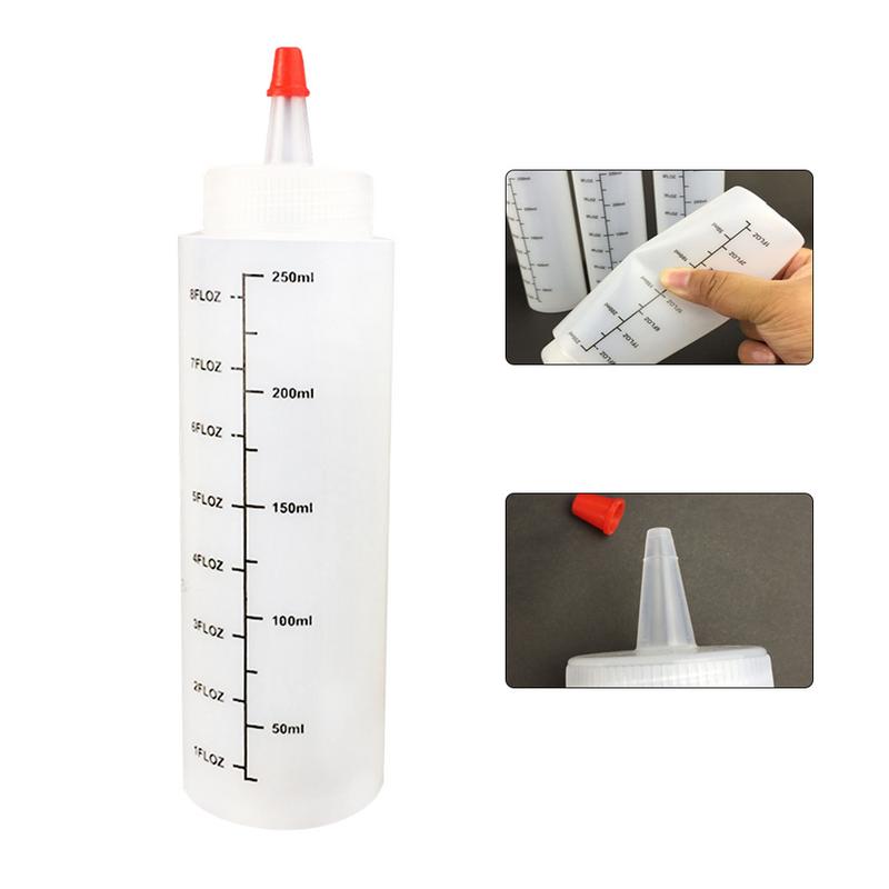 5PCS 250ML Plastic Needle-nosed Bottle With scale Squeeze Bottle With Leak-Proof Cap Salad Bottle