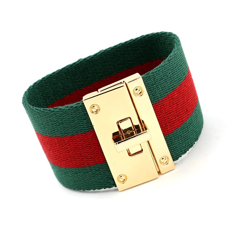 Di modo largo del braccialetto per le donne Verde rosso tessuto braccialetti Popolari insetto ricamato braccialetti aureo magnetismo di fascino fibbia