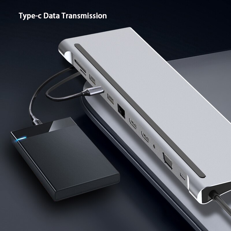 12-en-1 USB type-c Hub à double Hdmi Rj45 Multi USB 3.0 adaptateur d'alimentation Station d'accueil pour ordinateur portable Support Pd Transmission
