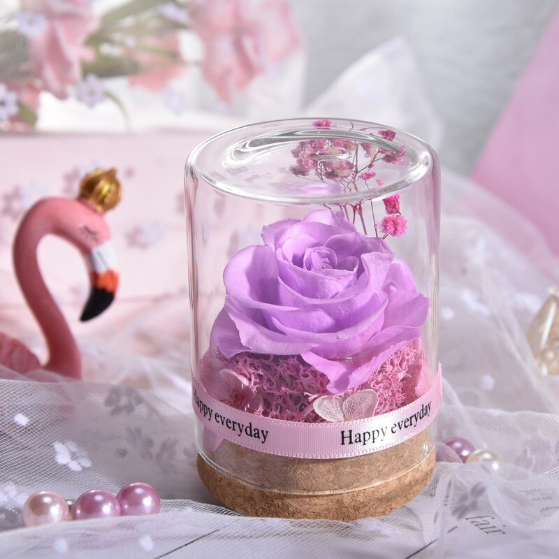 Rose space tørrede blomster kunstige blomster valentinsdag rose boligindretning rose i glas fødselsdag bryllup jul: Fersken pollen pink