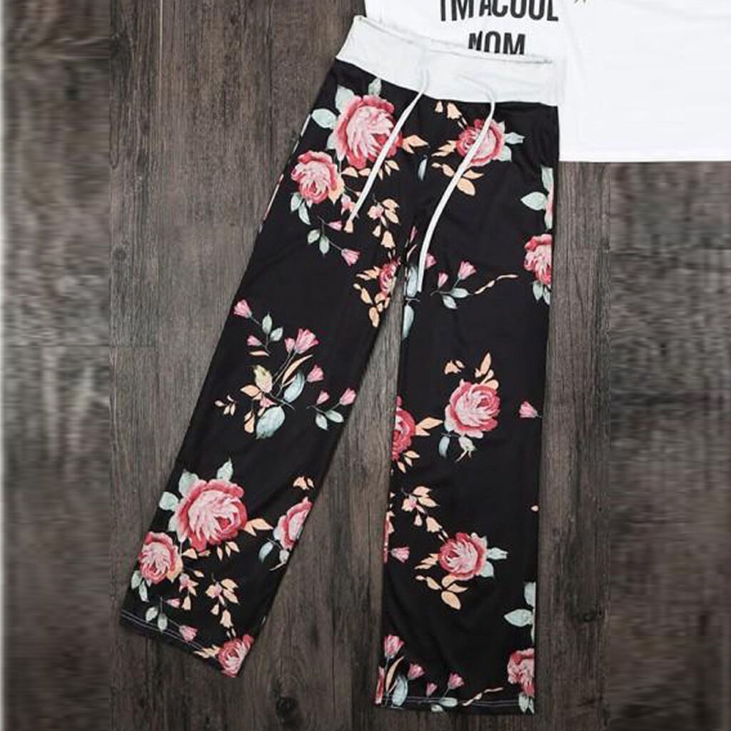 #35 mujeres pantalones cómodo elástico Floral Impresión de pierna ancha Palacio Salón de las mujeres pantalones harem mujeres pantalones de atletismo #35